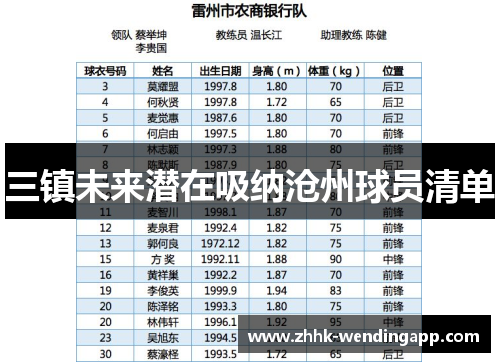 三镇未来潜在吸纳沧州球员清单